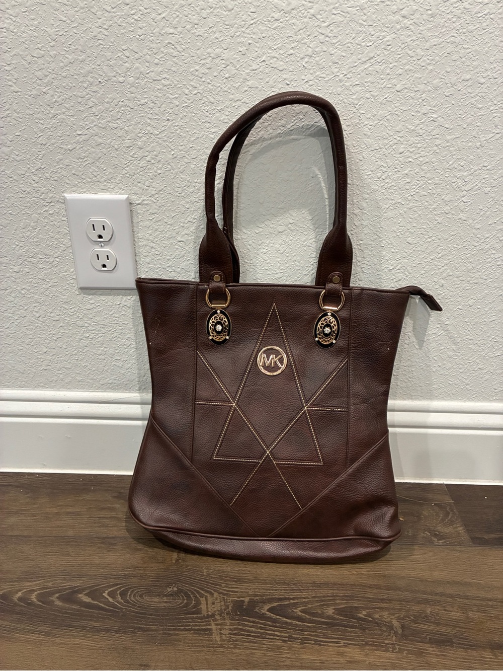 Michael Kors Dark Brown Leather Tote with Gold-Tone MK Accent